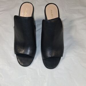 Aldo Black Leather Open-Toe Mule Slides-Womens Size 9